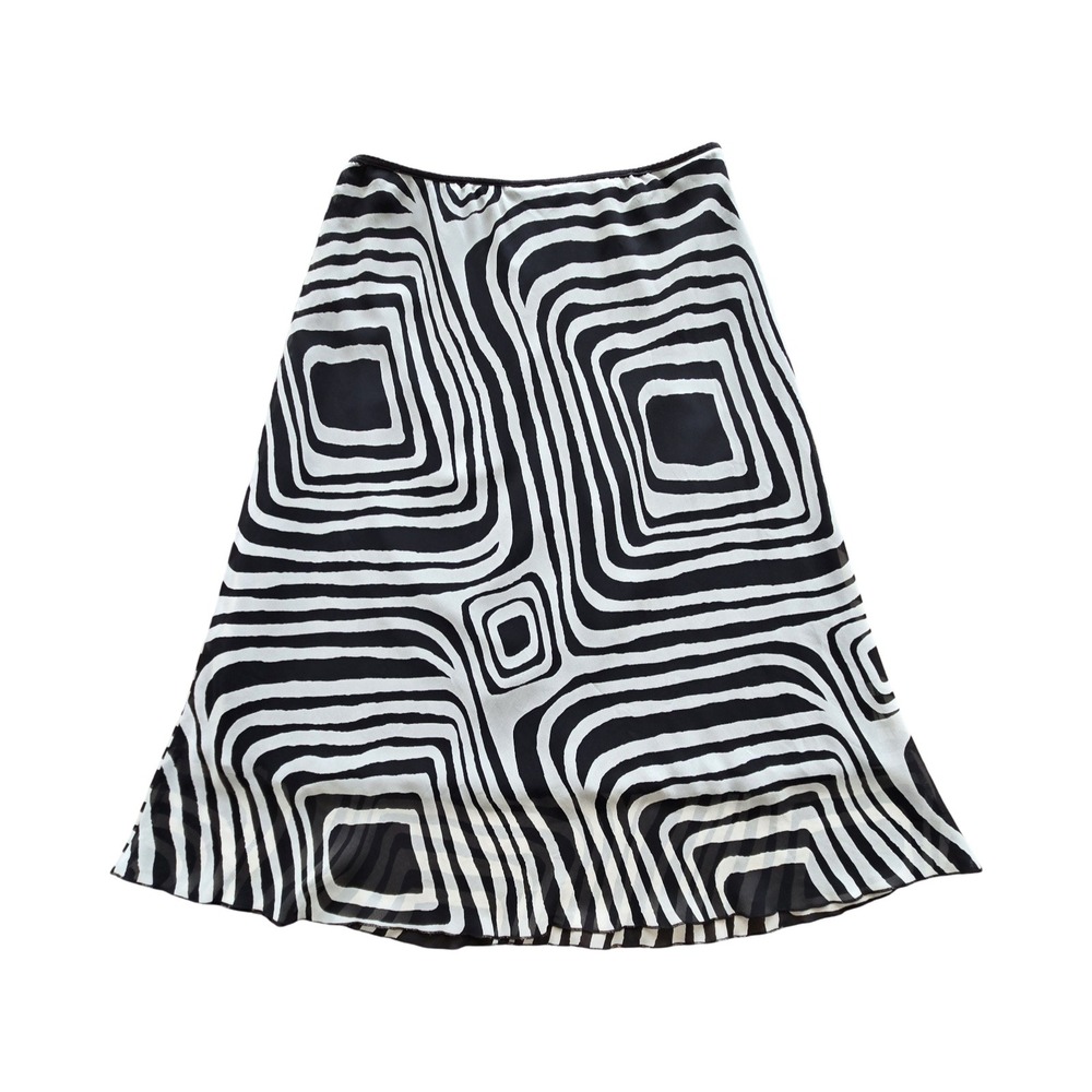 Jonathan Martin Y2K Black White Geometric Op Art Chiffon Midi Skirt Retro